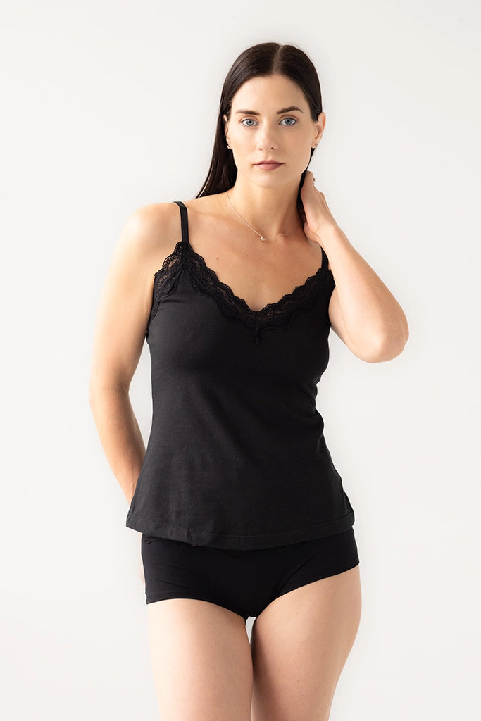 Hope Longline Cami Top With Lace Black
