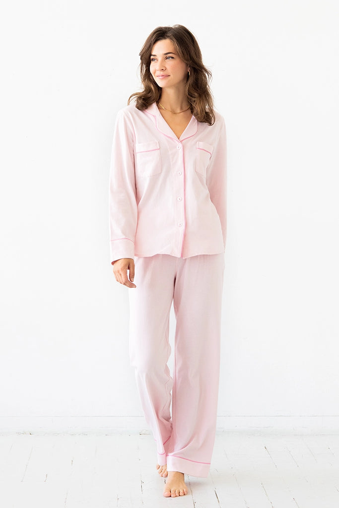 KIP. Women's Premium Cotton Classic Pajama Set in Soft Rose